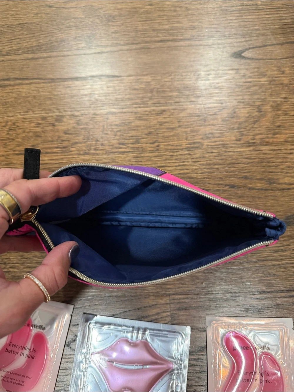 Estee Lauder Pink, Navy & Purple Cosmetic Pouch with Pink Lip/Eye Masks